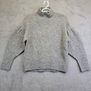 Express Knit Sweater Women's Medium Gray High Neck‎ Oversized Puff Sleeve Top
